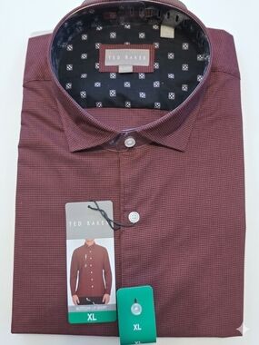 Ted Baker Burgundy Micro-Check Dress Shirt